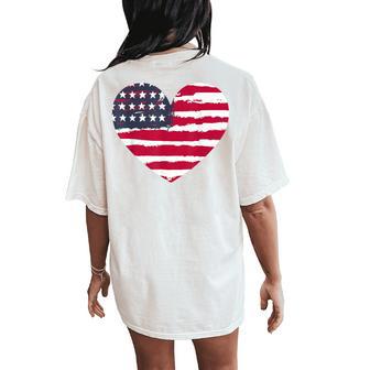 Patriotic Girl American Flag Heart 4Th July Red White & Blue Women's Oversized Comfort T-Shirt Back Print - Monsterry
