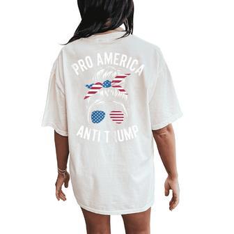 Pro America Anti Trump Messy Bun Political Flag Resist Women's Oversized Comfort T-Shirt Back Print | Mazezy