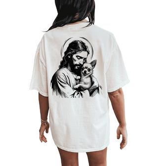 Retro Chihuahua Apparel Jesus Chihuahua Dog Christian Religious Dog Lover Women's Oversized Comfort T-Shirt Back Print - Thegiftio UK