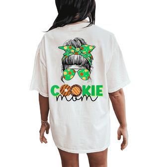 Scout Cookie Mom Girls Momlife Messy Bun Sunglasses Women's Oversized Comfort T-Shirt Back Print | Mazezy