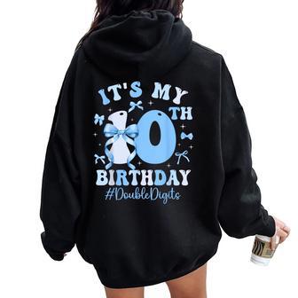 10 Year Old It's My 10Th Birthday Girl Blue Coquette Bow Women Oversized Hoodie Back Print - Thegiftio UK