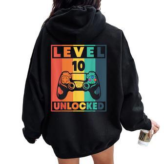 10Th Birthday Gamer Boy Or Gamer Girl Level 10 Unlocked Women Oversized Hoodie Back Print - Thegiftio UK