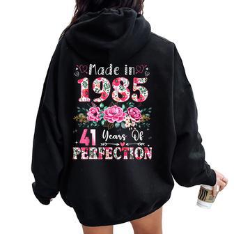 41 Year Old Made In 1985 Floral 41Th Birthday Women Women Oversized Hoodie Back Print - Thegiftio UK