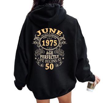 50 Años Cumpleaños Hombre Junio 1975Intage 1975 Women Oversized Hoodie Back Print - Regaloses