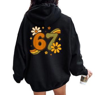 67 Meme Fall Autmn Groovy Retro 70S Six Seven Boho Flower Women Oversized Hoodie Back Print - Thegiftio UK