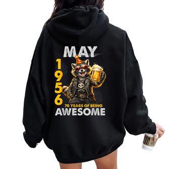 70Th Birthday Raccoon Beer May 1956Intage 70 Years Old レディース オーバーサイズ パーカー バックプリント - Kawaiitshirt