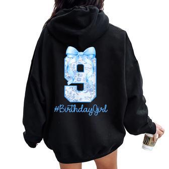 9 Year Old Birthday Girl Coquette Bow 9Th Birthday Women Oversized Hoodie Back Print - Thegiftio UK