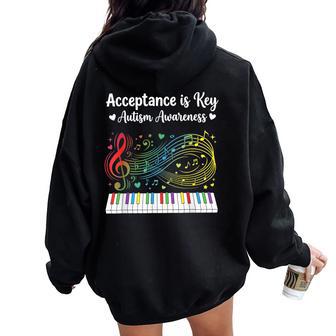 Acceptance Is Key Autism Awareness Music Piano Women Women Oversized Hoodie Back Print | Seseable UK