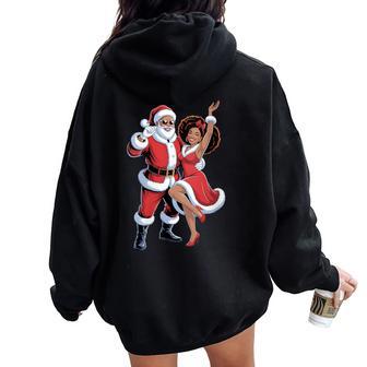 African American Christmas Pajamas Dancing Santa Women Oversized Hoodie Back Print | Mazezy