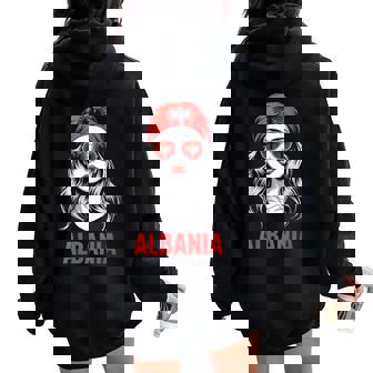 Albania Flag Girl Proud Albanian Roots Women Oversized Hoodie Back Print | Mazezy