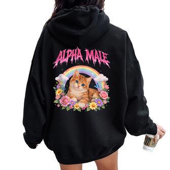 Alpha Male Kitten Rainbow Floral Women Oversized Hoodie Back Print - Thegiftio UK