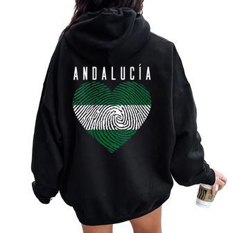 Andalucía Bandera Andaluza Corazón Andaluz Huella Digital Cuello Women Oversized Hoodie Back Print - Regaloses