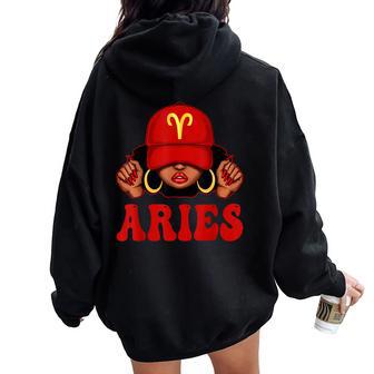 Aries Black Woman With Red Cap Zodiac Sign Birthday Women Oversized Hoodie Back Print - Thegiftio UK