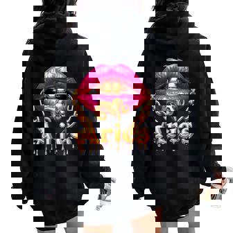 Aries Queen Girl Zodiac Birthday Pink Lips Gold Chain Women Oversized Hoodie Back Print - Thegiftio