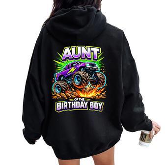 Aunt Of The Birthday Boy Monster Truck Birthday Party Women Oversized Hoodie Back Print - Thegiftio UK