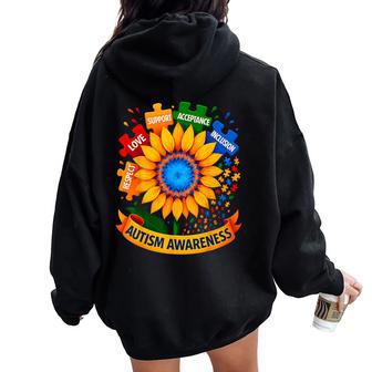 Autism Awareness Sunflower Respect Love Support Blue Autism Women Oversized Hoodie Back Print - Thegiftio UK