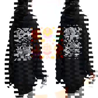 Autumn Ballerinas Dancing Cute Turkey Thanksgiving Girls Women Oversized Hoodie Back Print - Thegiftio