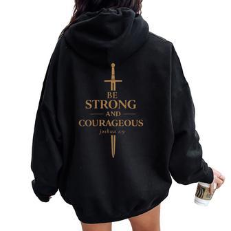 On Back Be Strong And Courageous Joshua Verse Christian Women Oversized Hoodie Back Print - Thegiftio UK