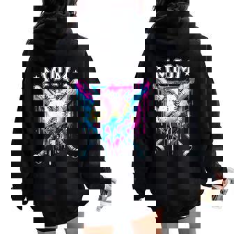 Baseball Ice Cream Drip Mom Of The Birthday Boy Family Women Oversized Hoodie Back Print | Mazezy