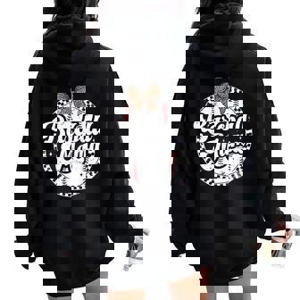 Baseball Mom Leopard Bow Checkered Mama Sports Game Day Women Oversized Hoodie Back Print | Seseable UK