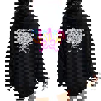 Baseball Sister Drip Ice Cream Baseball Bow Game Day Women Oversized Hoodie Back Print - Thegiftio