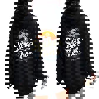 Beach Volleyball Quote Spikes And Tans Women Oversized Hoodie Back Print | Mazezy