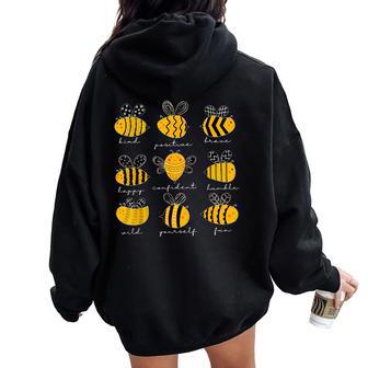 Bee Kind Positive Brave Happy Confident Humble Teacher Women Oversized Hoodie Back Print - Thegiftio UK