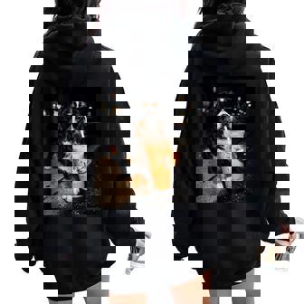 Bernese Mountain Drinking Iced Coffee Lover Humor Meme Women Oversized Hoodie Back Print - Thegiftio