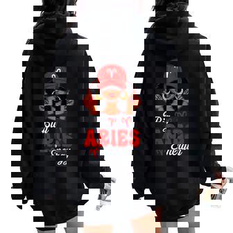 Big Aries Energy Afro Red Cap Black Girl Zodiac Women Oversized Hoodie Back Print | Seseable CA