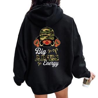 Big Aries Energy Black Woman Camouflage Zodiac Sign Women Oversized Hoodie Back Print | Mazezy