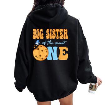 Big Sister Of The Sweet One Cookies And Milk Birthday Party Women Oversized Hoodie Back Print - Thegiftio UK