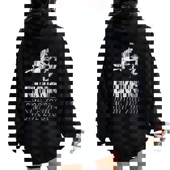 Biking Since 2003 Bicycle In The Jump Women Oversized Hoodie Back Print | Mazezy