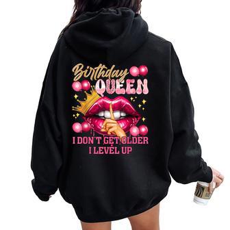 Birthday Queen I Level Up Pink Lips Happy Birthday Women Oversized Hoodie Back Print | Seseable FR