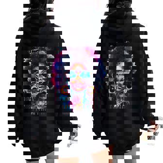 Black Queen Afro Melanin Paint Dripping Junenth Women Oversized Hoodie Back Print - Thegiftio