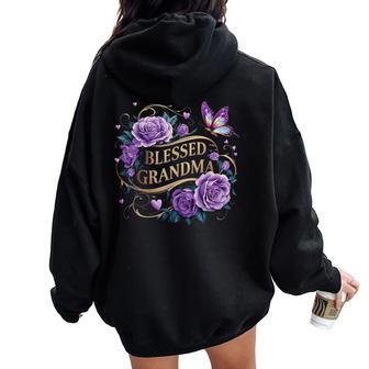 Blessed Grandma For Lavender Rose Butterfly Women Oversized Hoodie Back Print - Thegiftio UK