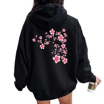 Blooming Sakura Japan Cherry Blossom Flower Delight Women Oversized Hoodie Back Print - Thegiftio