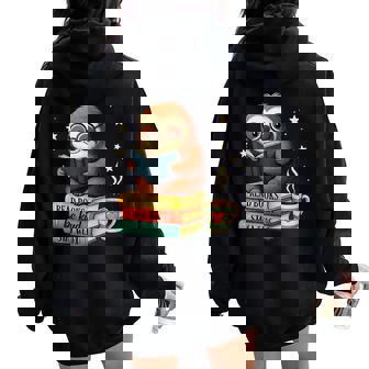 Book Lover Sloth Reading Bookish Library Read Books Be Kind Women Oversized Hoodie Back Print | Seseable FR