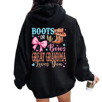 Boots Or Bows Gender Reveal Party Announcement Great Grandma Women Oversized Hoodie Back Print - Thegiftio