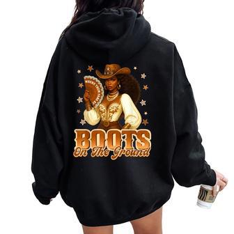 Boots On The Ground Where Them Fans At Western Cowgirl Women Women Oversized Hoodie Back Print - Thegiftio UK