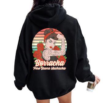 Borracha Pero Buena Muchacha Divertida Cerveza In Mangas Women Oversized Hoodie Back Print - Regaloses