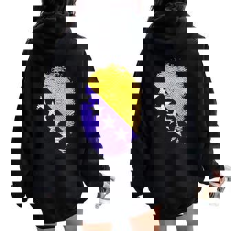 Bosnia Herzegovina Flag Fingerprint Bosnians Men Women Kids Women Oversized Hoodie Back Print | Mazezy