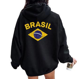 Brazil Flag Patriotic Brazilian Boys Girls Brazil Women Oversized Hoodie Back Print - Thegiftio UK