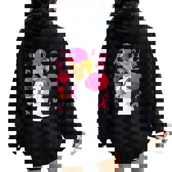 Breast Cancer Fighter Survivor Pink Ribbon Boxing Woman Women Oversized Hoodie Back Print | Mazezy