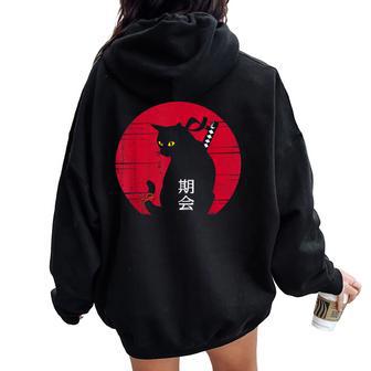 Camisa Japonesa De Gato Negro Divertida Para Es Hombres Amantes De Los Gatos Women Oversized Hoodie Back Print - Regaloses