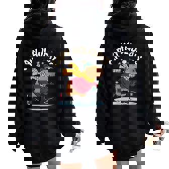 Capy Holidays Ice Skating Capybara Xmas Christmas Women Oversized Hoodie Back Print | Mazezy