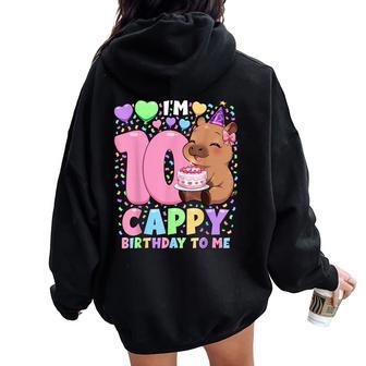 Capybara Birthday Kawaii Girl Capybara 10Th Birthday Women Oversized Hoodie Back Print - Thegiftio