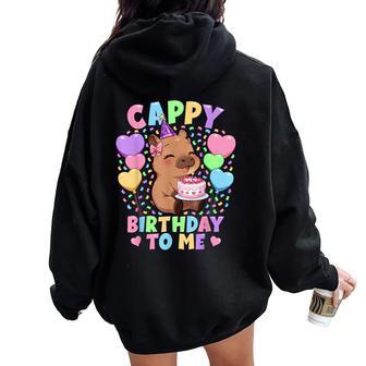 Capybara Birthday Kawaii Girl Cappy Birthday To Me Women Oversized Hoodie Back Print - Thegiftio UK