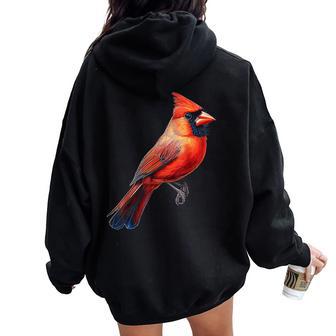 Cardinal Bird Illustration Animal Graphique Yeux Bleus Cardinal Sweat à capuche oversize pour femme avec imprimé dans le dos - Cadeauxyz