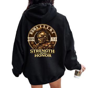 Casco Centurión Romano Fuerza Honor Antigua Roma 753 AC In Mangas Women Oversized Hoodie Back Print - Regaloses