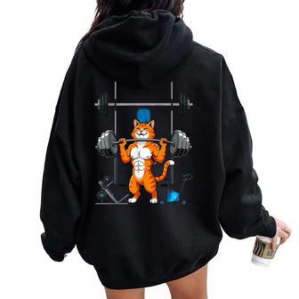 Cat Deadlift Weightlifting Men Women Women Oversized Hoodie Back Print | Mazezy